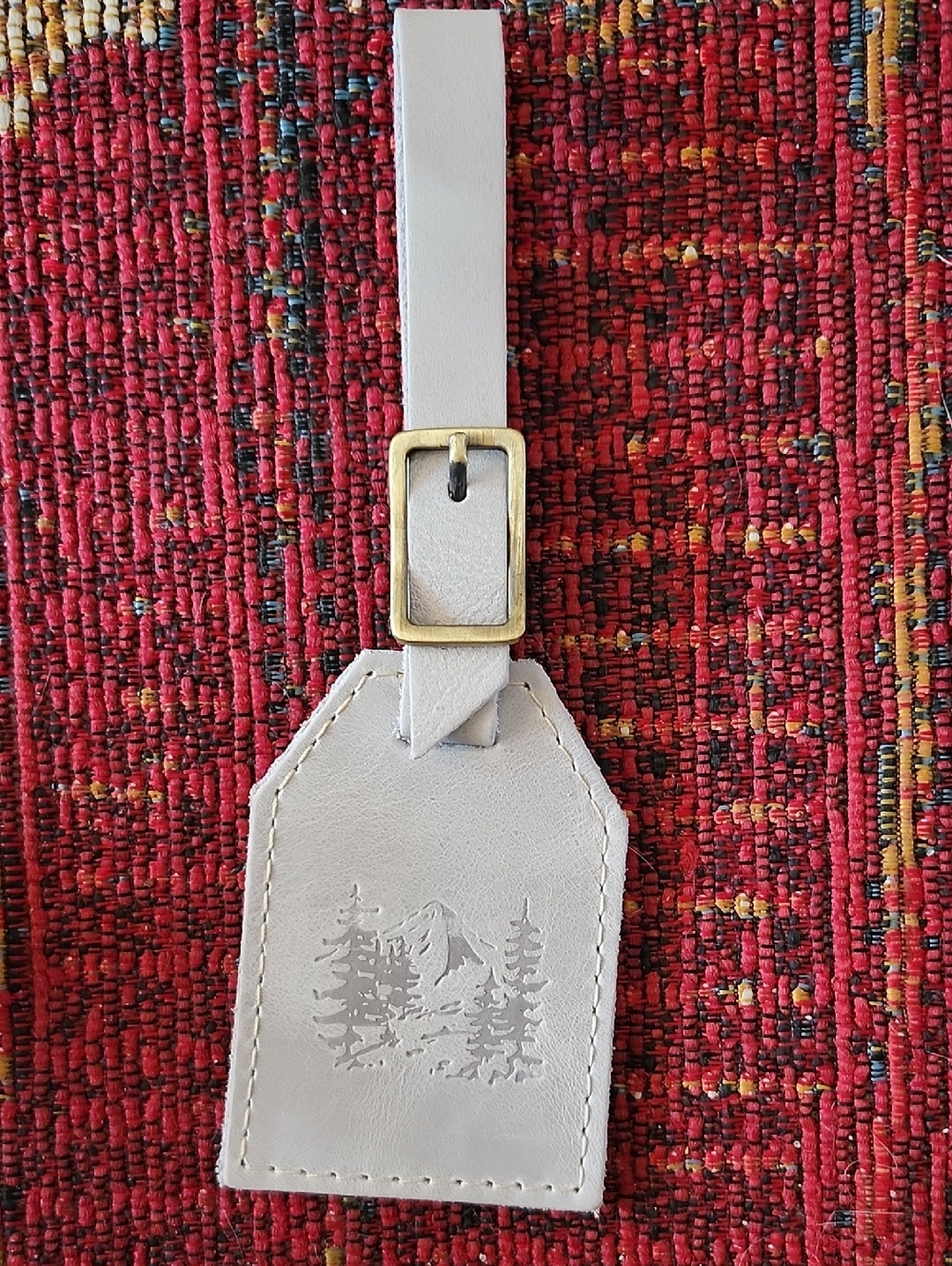 New! Portland Leather Lt. Gray Leather Luggage Tag with Mountain Tree Embossing